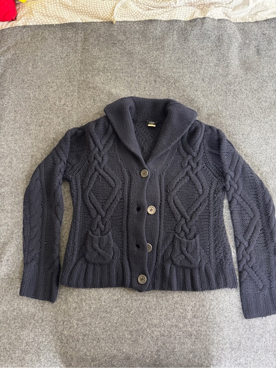 J. Crew Sweaters - J. Crew Cable Knit Shawl Collar Button-Front Sweater Navy